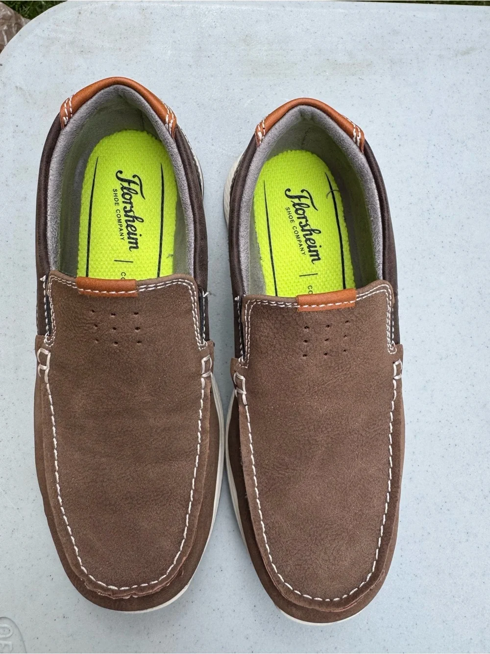 Florsheim Brown Suede Slip-On Loafers with Lime-Green Insole